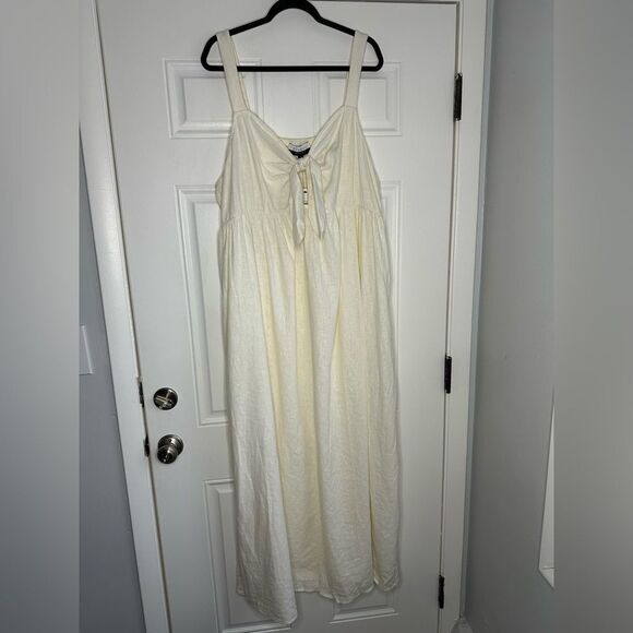 NWT ELOQUII Elements Women's linen blend Tie Front Tank Dress size 20 white maxi - Picture 3 of 7